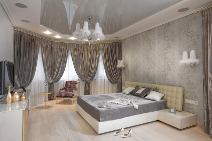 tension structure in the bedroom with a bay window