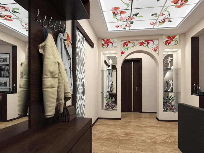 stained glass ceiling in the interior of the hallway