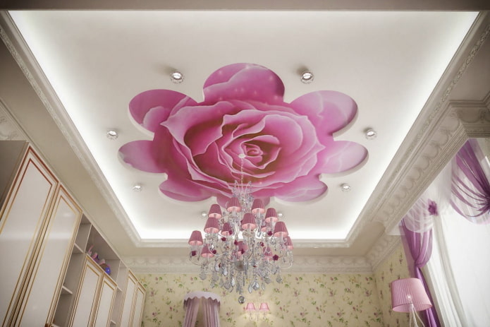 ceiling with photo printing in the form of a rose ceiling with photo printing in the form of a rose
