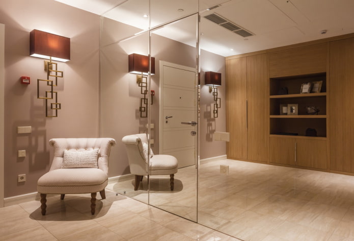 mirror wall in the interior of the corridor mirror wall in the interior of the corridor