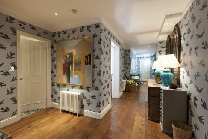 wallpaper on the walls in the interior of the hallway wallpaper on the walls in the interior of the hallway