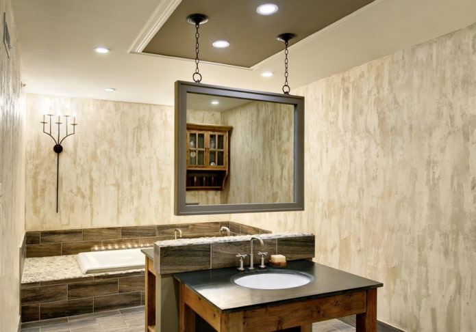 beige plaster in the bathroom interior beige plaster in the bathroom interior