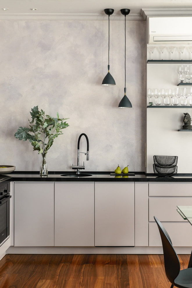 gray plaster in the interior of the kitchen gray plaster in the interior of the kitchen