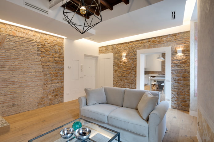 stone plaster in the interior of the living room stone plaster in the interior of the living room