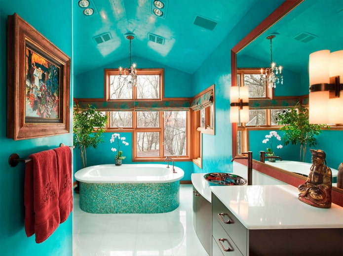 turquoise walls in the bathroom interior turquoise walls in the bathroom interior