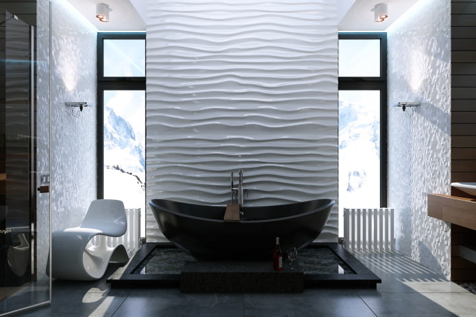 wavy wall in the interior of the bathroom wavy wall in the interior of the bathroom