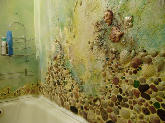 wall with shells in the interior of the bathroom wall with shells in the interior of the bathroom