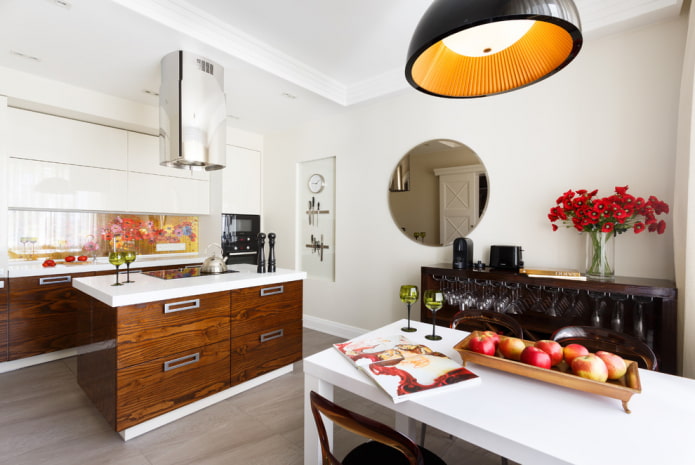 mirror on the wall in the interior of the kitchen mirror on the wall in the interior of the kitchen