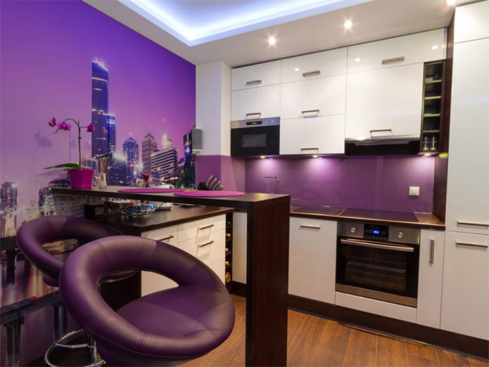 purple walls in the interior of the kitchen