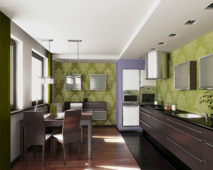 olive-colored walls in the kitchen