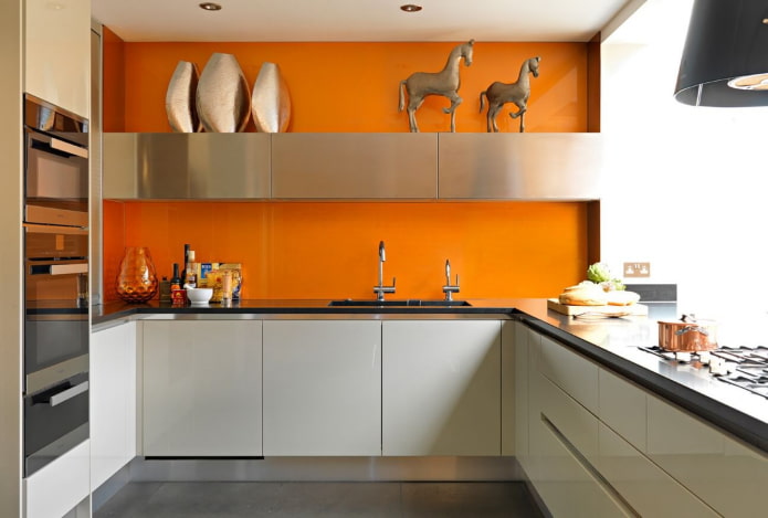 orange walls in the interior of the kitchen