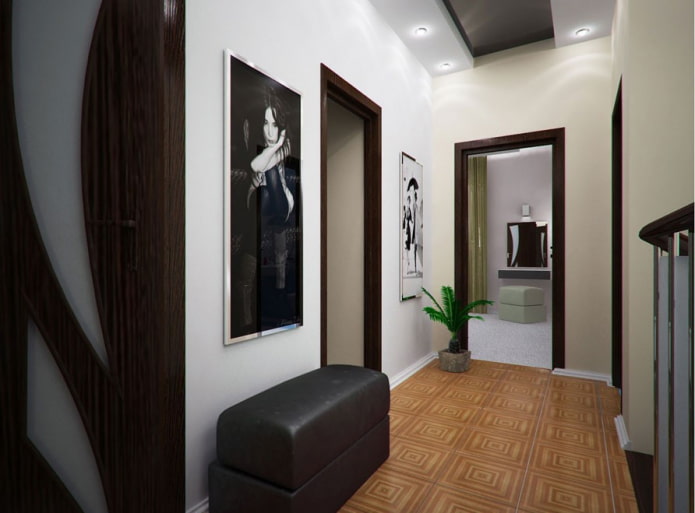 vertical paintings in the interior of the hallway