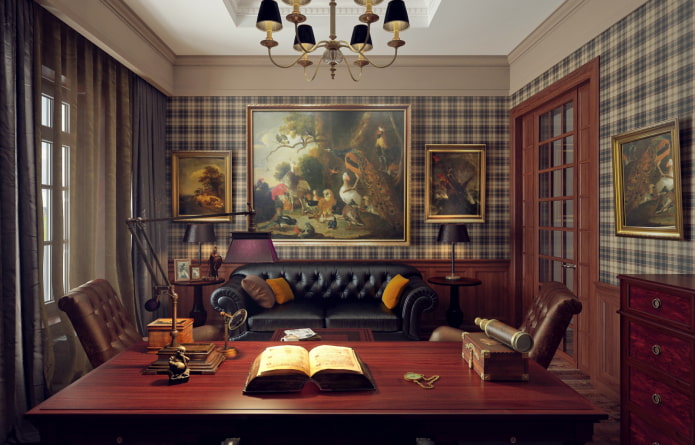 paintings on the wall in the study in the English style paintings on the wall in the study in the English style
