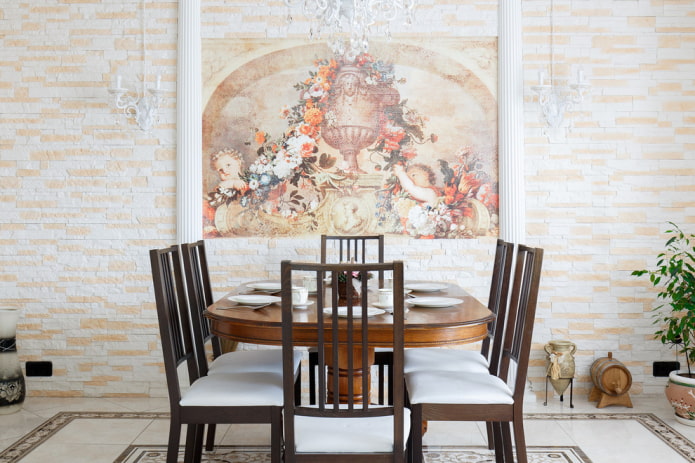 fresco on the wall in the interior of the dining room fresco on the wall in the interior of the dining room