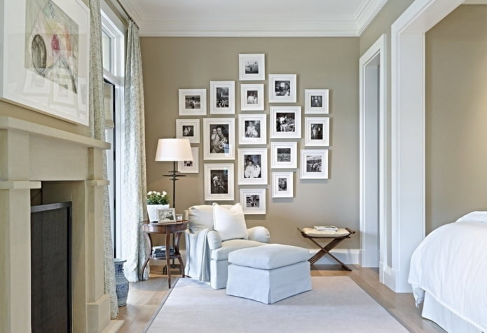 photographs in frames on the wall in the interior photographs in frames on the wall in the interior