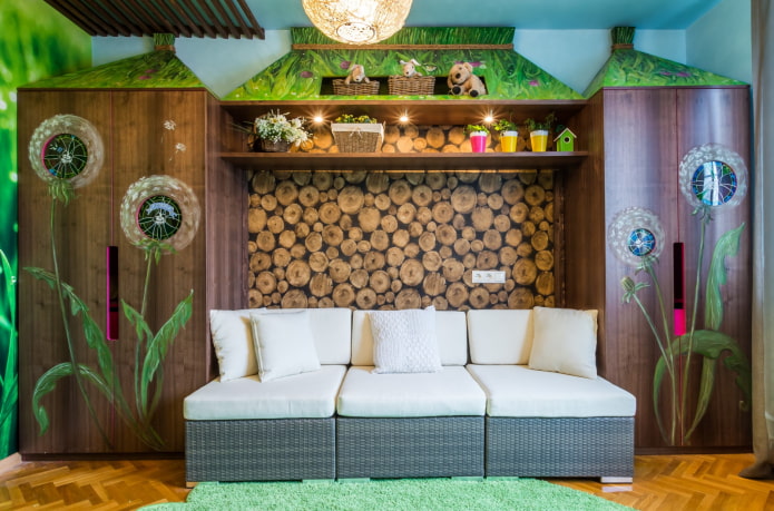 imitation of wood on the wall in the interior