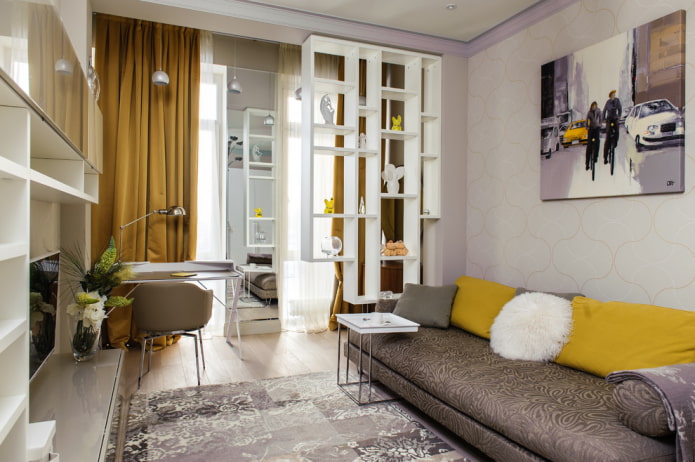 partition in the form of an asymmetric shelving in the interior partition in the form of an asymmetric shelving in the interior