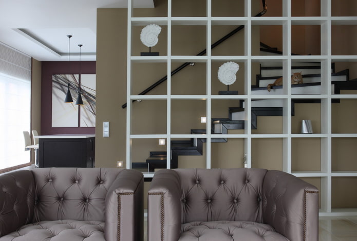 partition in the form of a white rack in the interior partition in the form of a white rack in the interior