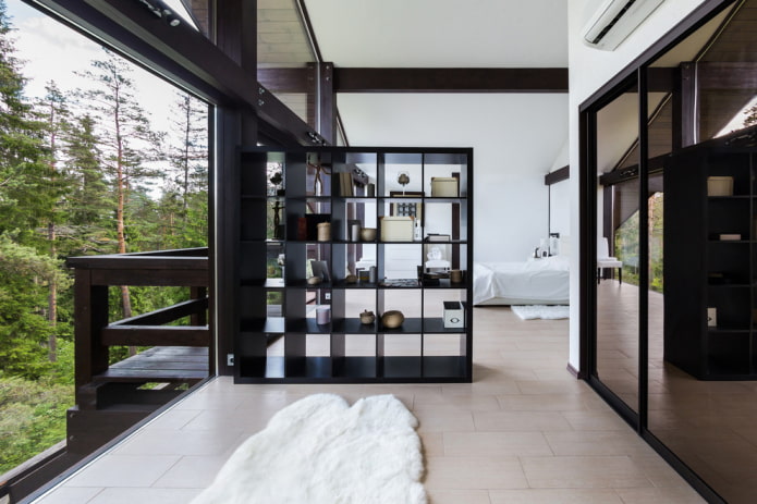 partition in the form of a black shelving in the interior partition in the form of a black shelving in the interior