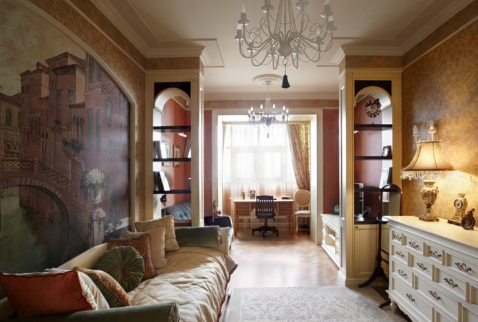 partition in the form of a rack in the interior in a classic style partition in the form of a rack in the interior in a classic style