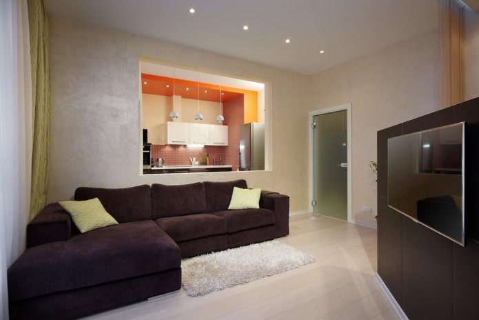 partition with a window in the interior of the kitchen-living room partition with a window in the interior of the kitchen-living room