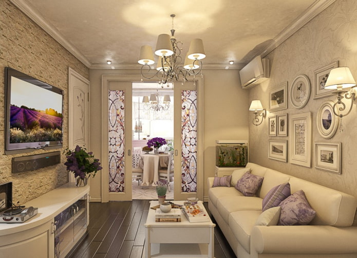 stained-glass partition in the interior of the kitchen-living room stained-glass partition in the interior of the kitchen-living room