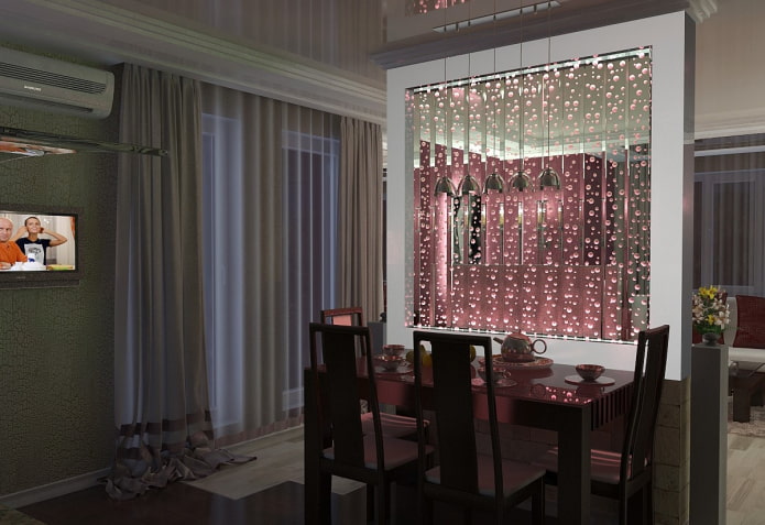 backlit partition in the interior of the kitchen-living room backlit partition in the interior of the kitchen-living room