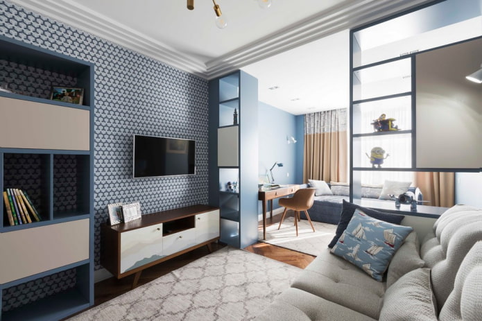 partition in the form of shelving in the interior partition in the form of shelving in the interior