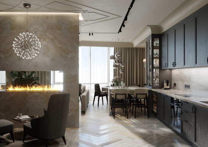 partition with a fireplace in the interior partition with a fireplace in the interior