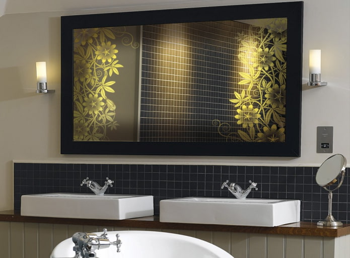 mirror with photo printing in the interior of the bathroom mirror with photo printing in the interior of the bathroom