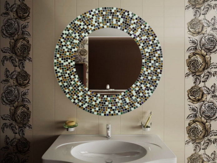 mirror with mosaic in the interior of the bathroom mirror with mosaic in the interior of the bathroom