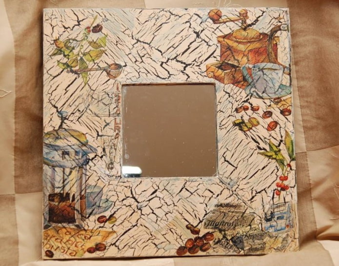 framed mirror using decoupage technique