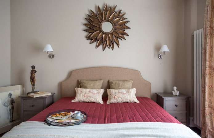 mirror in the shape of the sun in the interior of the bedroom mirror in the shape of the sun in the interior of the bedroom