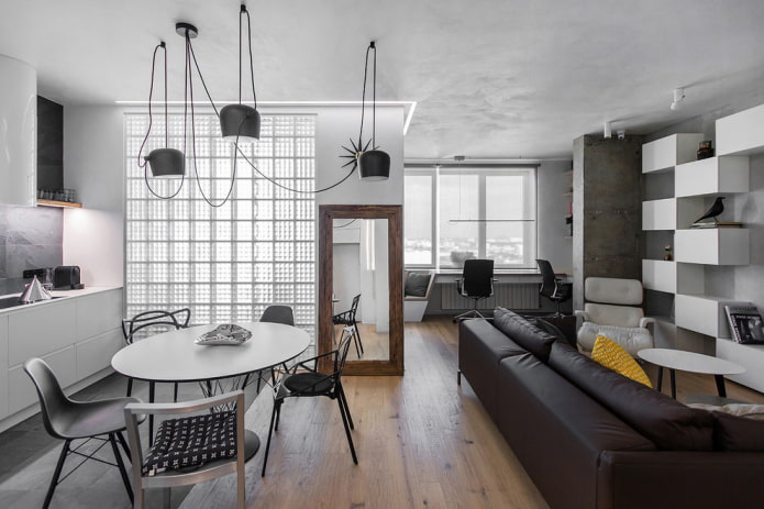 floor mirror in the kitchen-living room