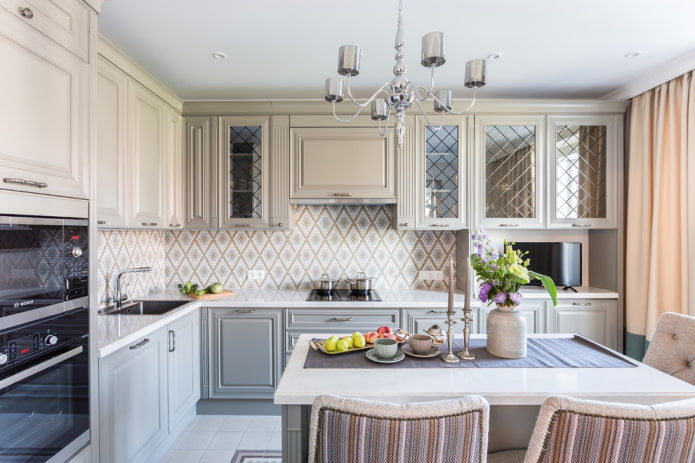 set with mirror inserts in the interior of the kitchen set with mirror inserts in the interior of the kitchen