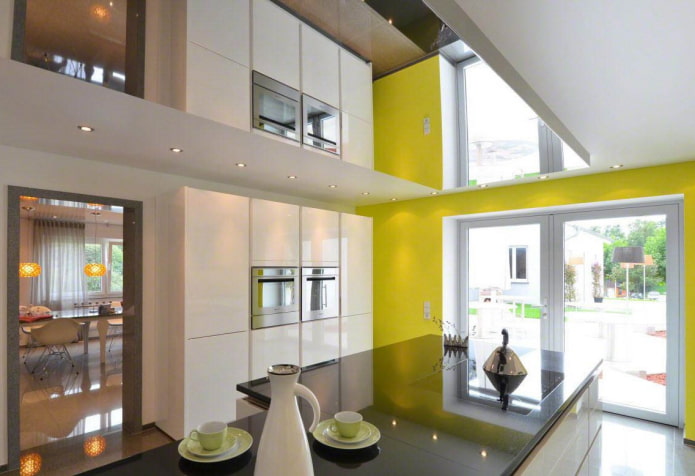 mirror on the ceiling in the interior of the kitchen mirror on the ceiling in the interior of the kitchen