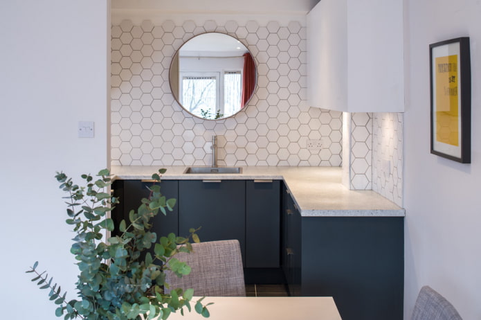 round mirror in the interior of the kitchen round mirror in the interior of the kitchen