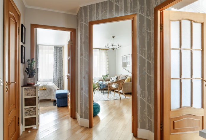 brown doors in the hallway