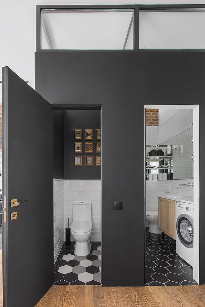 gray door in the bathroom