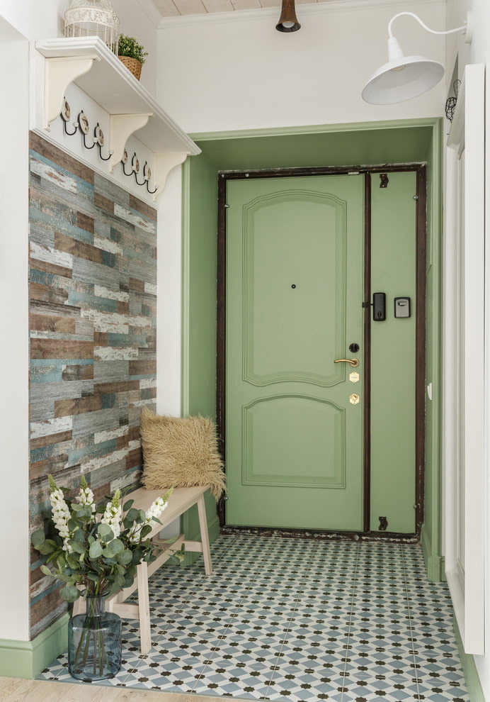 green front door in the hallway