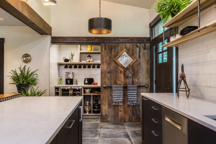 door made of boards in a loft-style kitchen door made of boards in a loft-style kitchen