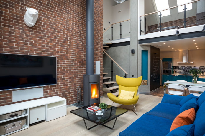 wood-burning fireplace and TV in the interior of the living room wood-burning fireplace and TV in the interior of the living room