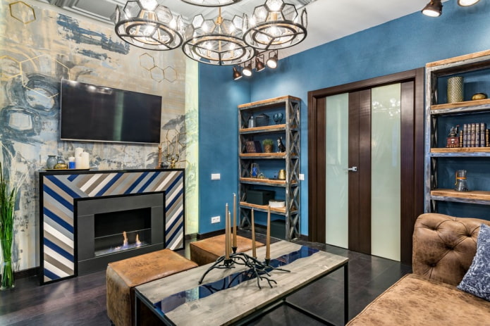 biofireplace and TV in the living room interior biofireplace and TV in the living room interior