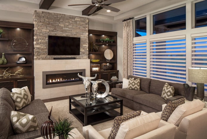 electric fireplace and TV in the interior of the living room electric fireplace and TV in the interior of the living room