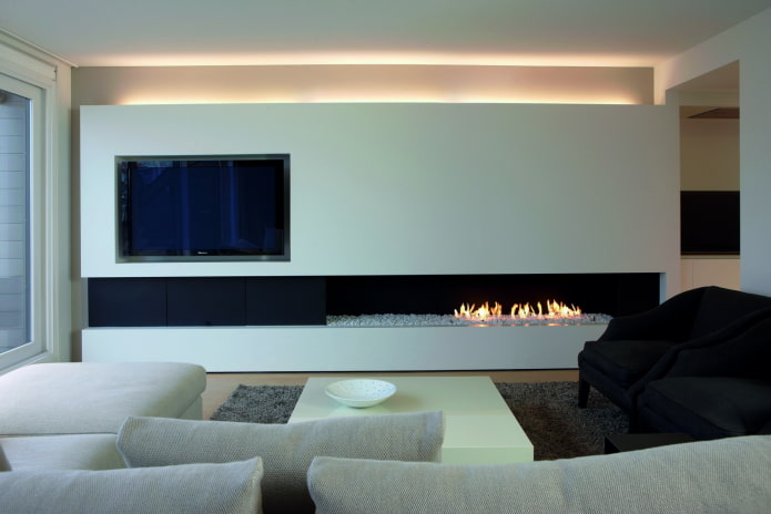 fireplace and TV in the interior of the living room in the style of minimalism fireplace and TV in the interior of the living room in the style of minimalism