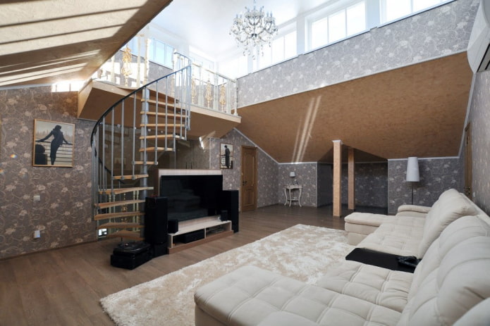 TV under the stairs in the living room interior TV under the stairs in the living room interior