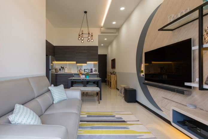 TV in the interior of the kitchen-living room TV in the interior of the kitchen-living room