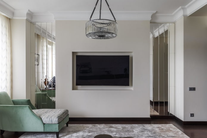 TV in a niche in the interior of the living room TV in a niche in the interior of the living room