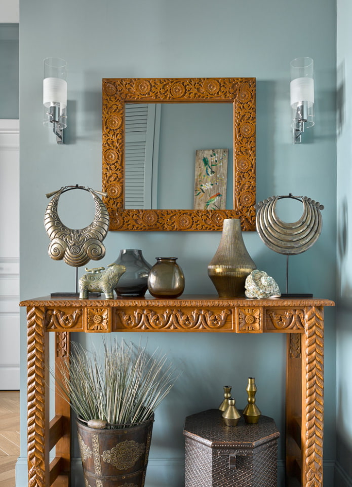 mirror in a wooden frame in the interior mirror in a wooden frame in the interior