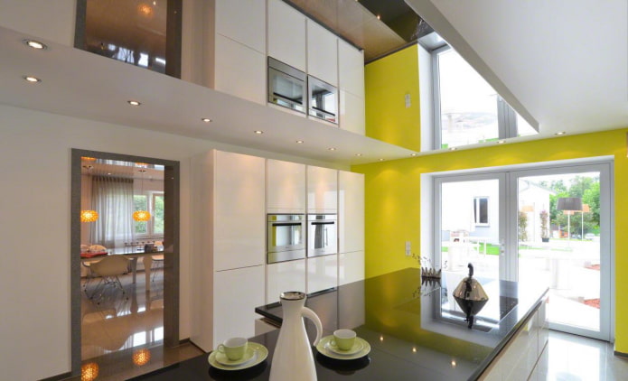 mirror on the ceiling in the interior of the kitchen mirror on the ceiling in the interior of the kitchen